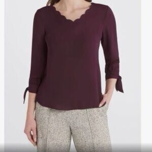 Elegant Burgundy 3/4 Sleeve Tie Sleeve Blouse